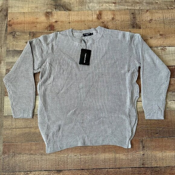 PrettyLittleThing Plus Grey Round Neck Side Split Jumper XL - Picture 1 of 9